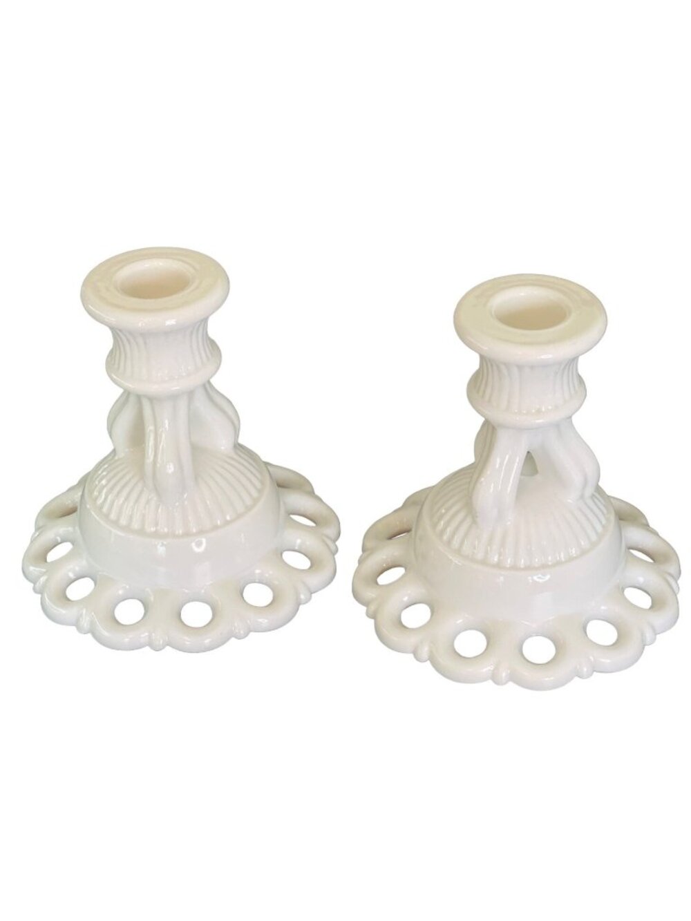 Vintage Westmoreland White Milk Glass Candlestick Holder Set Doric Lace 4.25"
